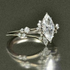 Marquise Cut 2.55Ct Diamond White Gold Finish Engagement Ring Simulated Size 7.5