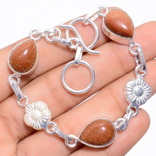 Golden Sandstone Gemstone Fashion Jewelry 925 Silver Bracelet 6-8" ARB-816 - Picture 1 of 3