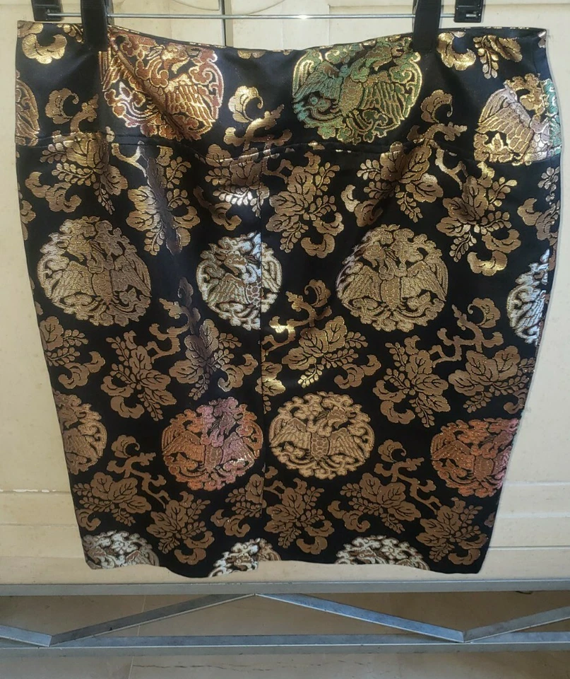$1195 FALDA RALPH LAUREN ORO NEGRO ALGODÓN SEDA BORDADO ESTAMPADO FORRADO 12 Foto 3 de 4