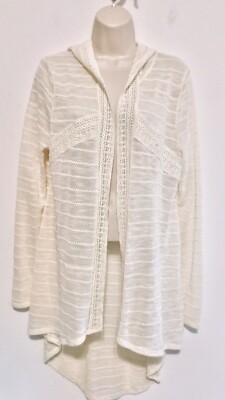 Vanity M Cardigan Sweater Hooded Cream Fine Delicate Fair Isle Knit Long Sleeve