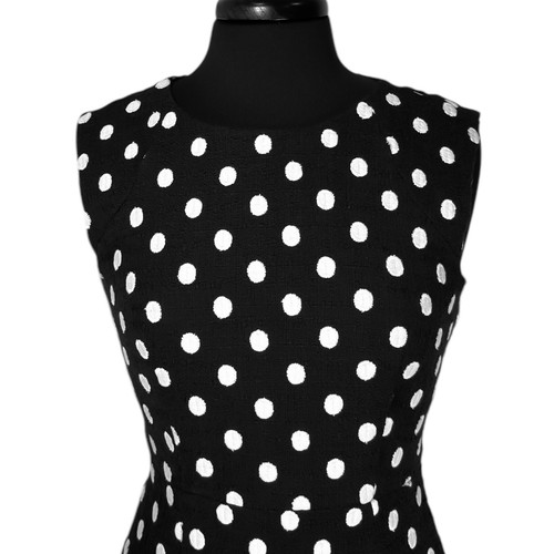 J. Crew Women's Dress Black White Marcy Polka Dot Cotton Tweed Cocktail A-Line 2 - Picture 4 of 8