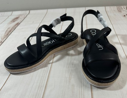 NWB Calvin Klein Womens Espadrilles Black 9.5 Tamerine Nappa VIP 34E00065 - Picture 2 of 10