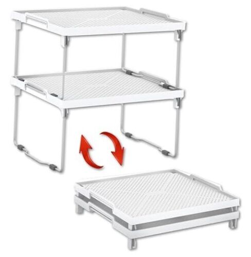 Plastic Kitchen Cabinet Shelf Organizer-Stackable Freezer Rack, Cupboard Box