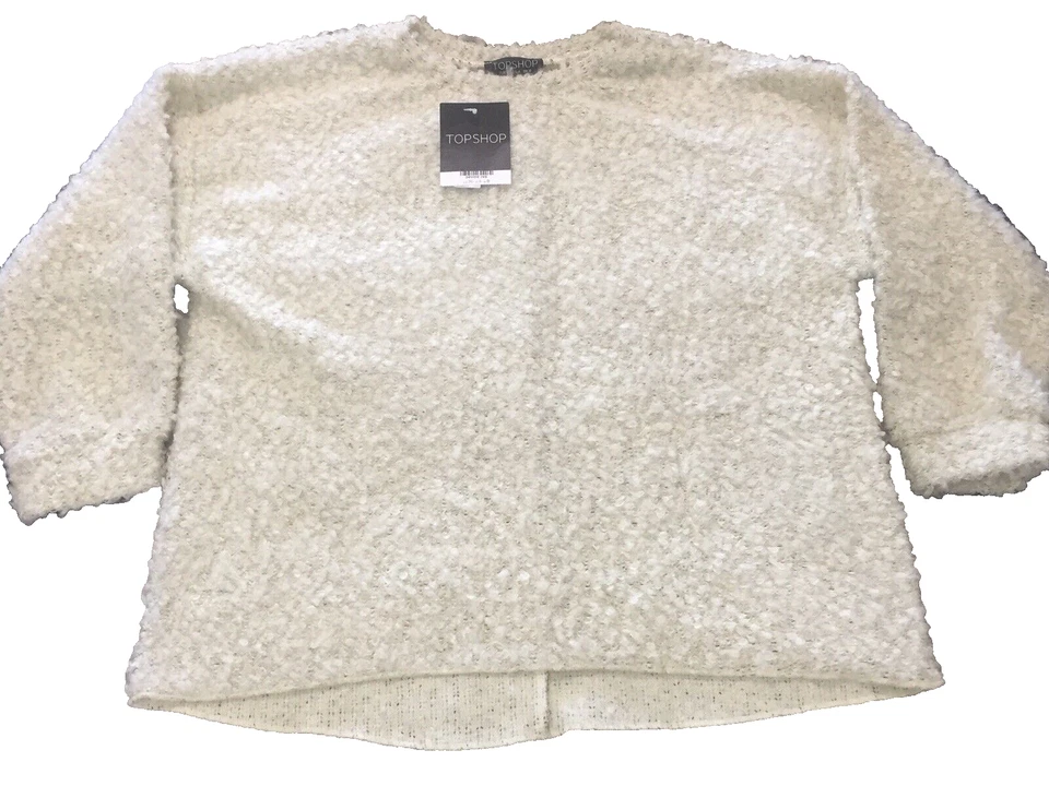 NWT Topshop Beige Ivory Sherpa Fuzzy Knit Sweater Top Size US 4 NEW - Image 4 of 4