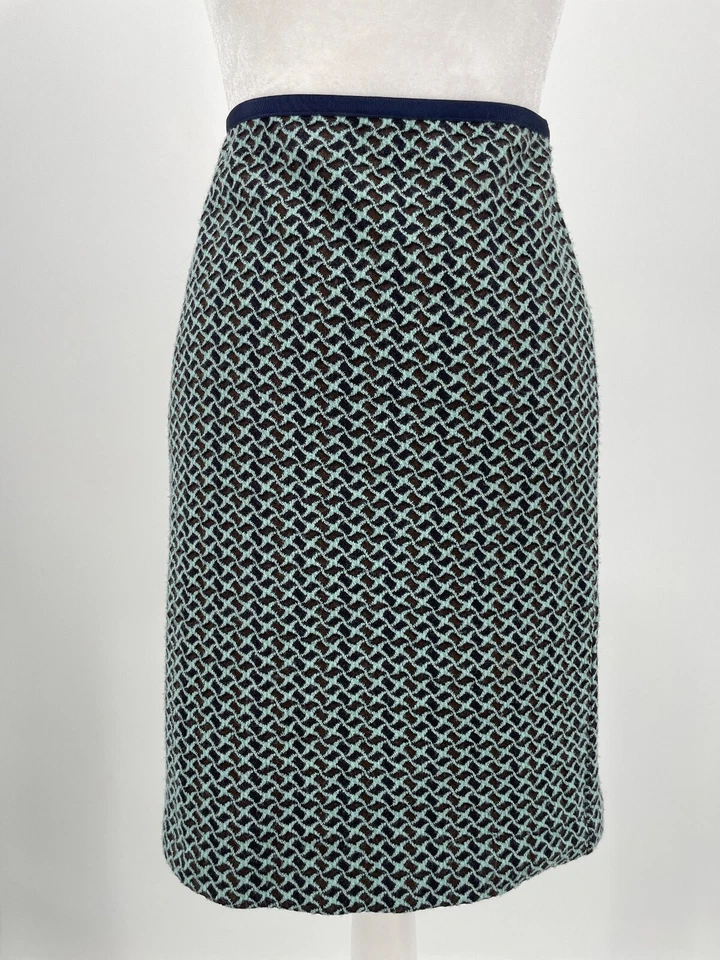 DIANE von FURSTENBERG DVF 8/M sweater Knit pleat back Skirt turquoise brown 3D - Image 3 of 4