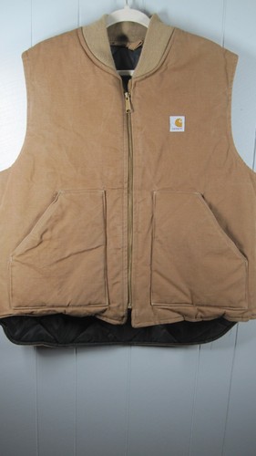Carhartt Vest Mens XL VQ186 Camel Canvas Zip Quilted Vintage Union Made Workwear - 第 1/16 張圖片