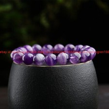 Natural 6-12mm Amethyst Stone Beaded Bracelet Purple Crystal Stretch Bracelet