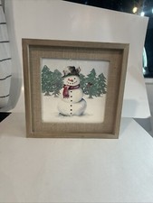 Christmas Wall Decor: Snowman Picture Wall Art 12"x12  Hand Painted.