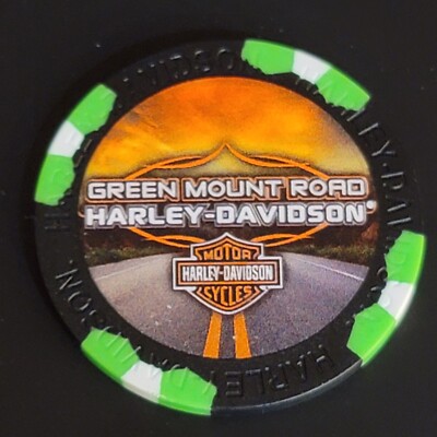 GREEN MOUNT ROAD HD ~ ILLINOIS (Blk/Green Wide Print Design2) Harley Poker Chip