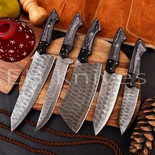 5 PCS Handmade Damascus Kitchen Sharp Chef knife Set for Meat/BBQ with Sheath
