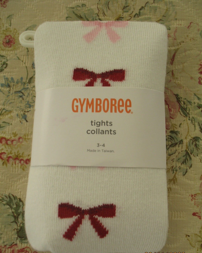NWT Gymboree Girls Tights Cream Pink Red Bows Size 3-4 years SO CUTE Holiday