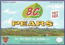 Original BC pear crate label Oliver, British Columbia Canada Southern poly pack