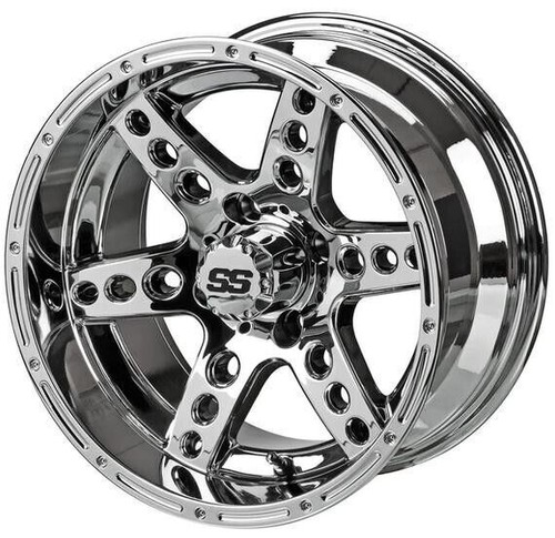 Revenge 14x7 Chaos Chrome Mirror Golf Cart Wheel 3:4 Offset - Picture 1 of 1