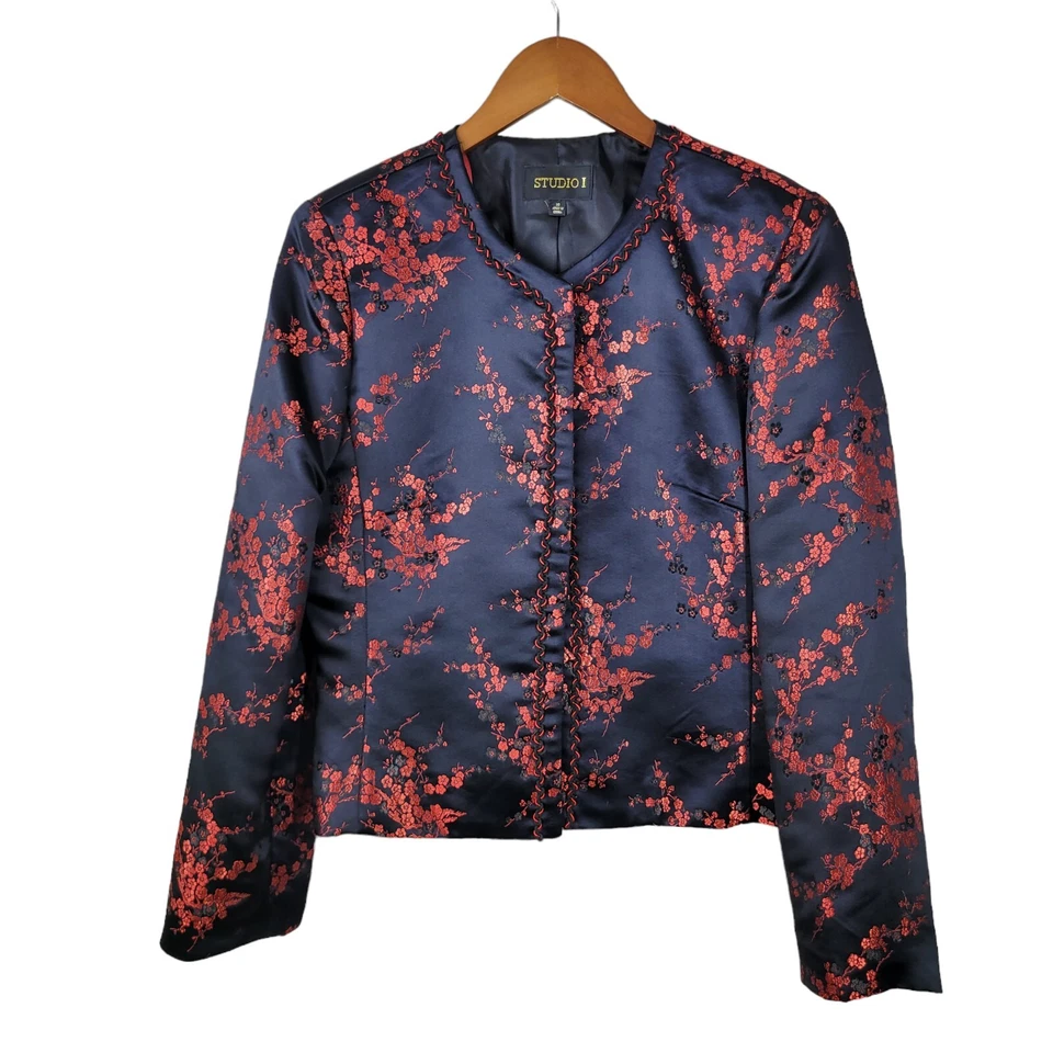 Chaqueta de satén vintage talla 10 floral bordada asiática roja negra alt grunge gótica Foto 2 de 4