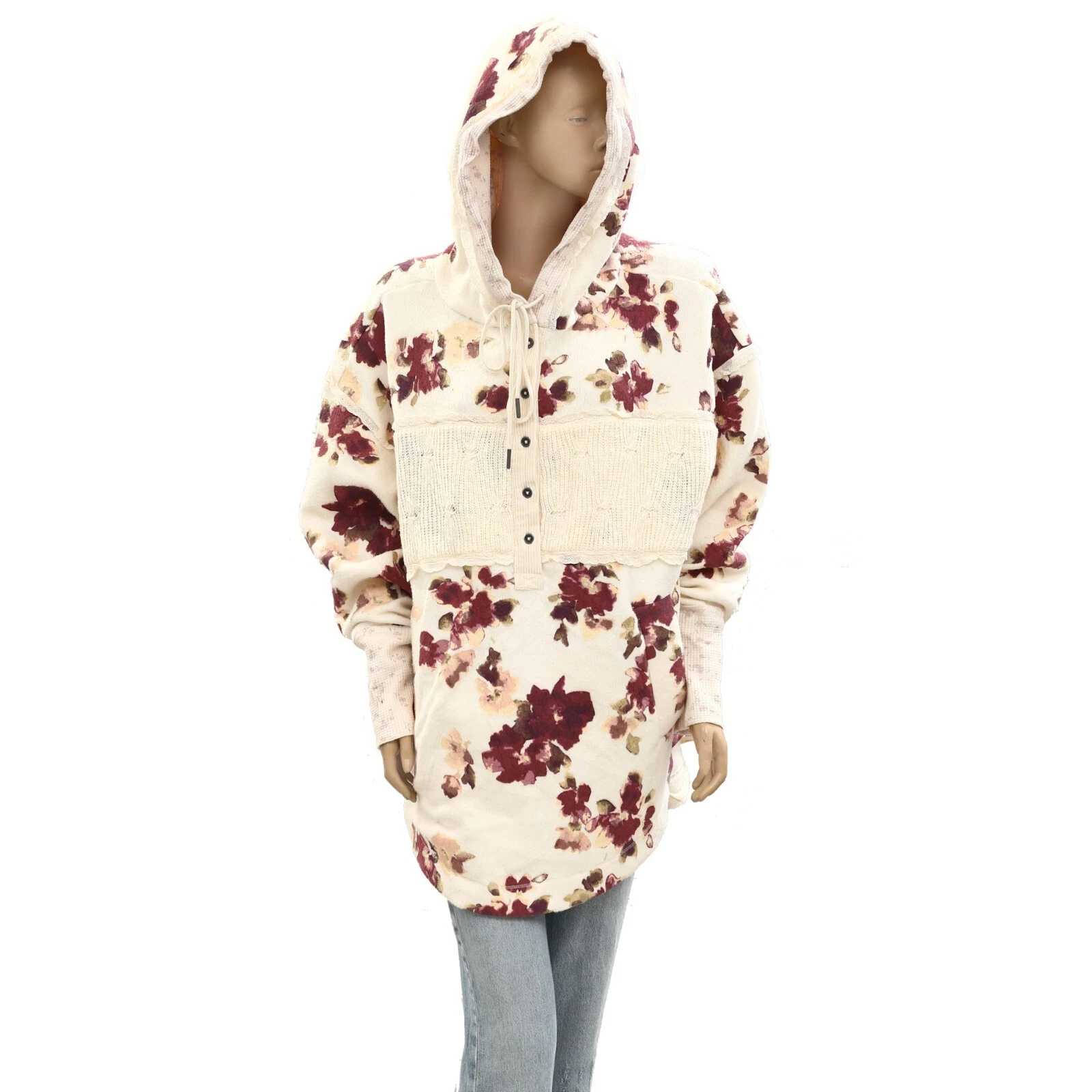 OFF WHITE Free People Bali Bring Me Roses Sherpa Pullover Felpa con Cappuccio M 277048