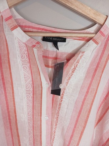 Lane Bryant Tunic Linen Blend Lagenlook Embroidered Blouse Size 22/24 NWT - Picture 4 of 6