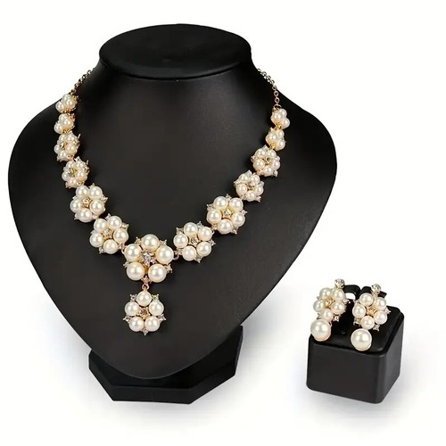 Conjunto de joyas de flores radiantes - delicados pendientes y collar, piedra lechosa brillante - Imagen 5 de 8