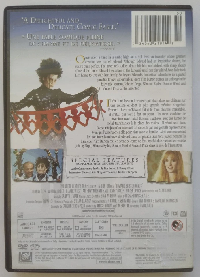 Edward Scissorhands (DVD, 2005, Bilingual Widescreen) - Image 2 of 3