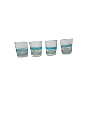 4 VTG HANDBLOWN Mexican Glass Art Drinking Glass w/ Swirls Of Teal Green Blue