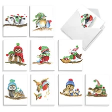 20 Asst'd Christmas Notes Set 4"x5.12" w/ Env. (10 Designs) Holiday Bird Buddies