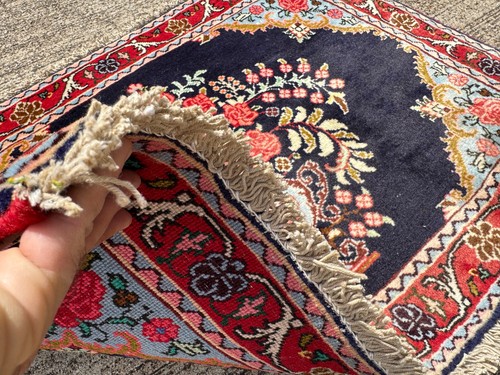 2x3 VINTAGE ORIENTAL RUG HAND-KNOTTED SMALL handmade blue ANTIQUE fine real pink - Picture 6 of 12