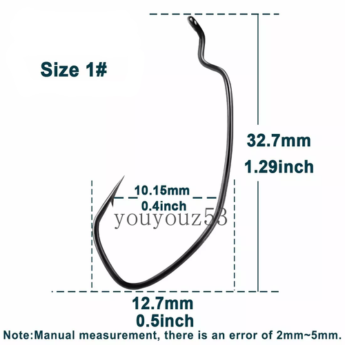 50pcs EWG Offset Worm Hook Soft Plastic Hook Wide Gap V-Type Fishing Hook 4-2/0# - Picture 9 of 18