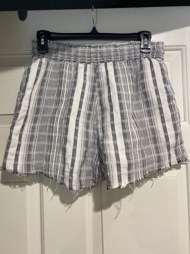 Ecote Drawstring Cotton Shorts Women’s Size XS Gray White Striped B82 - Picture 4 of 5