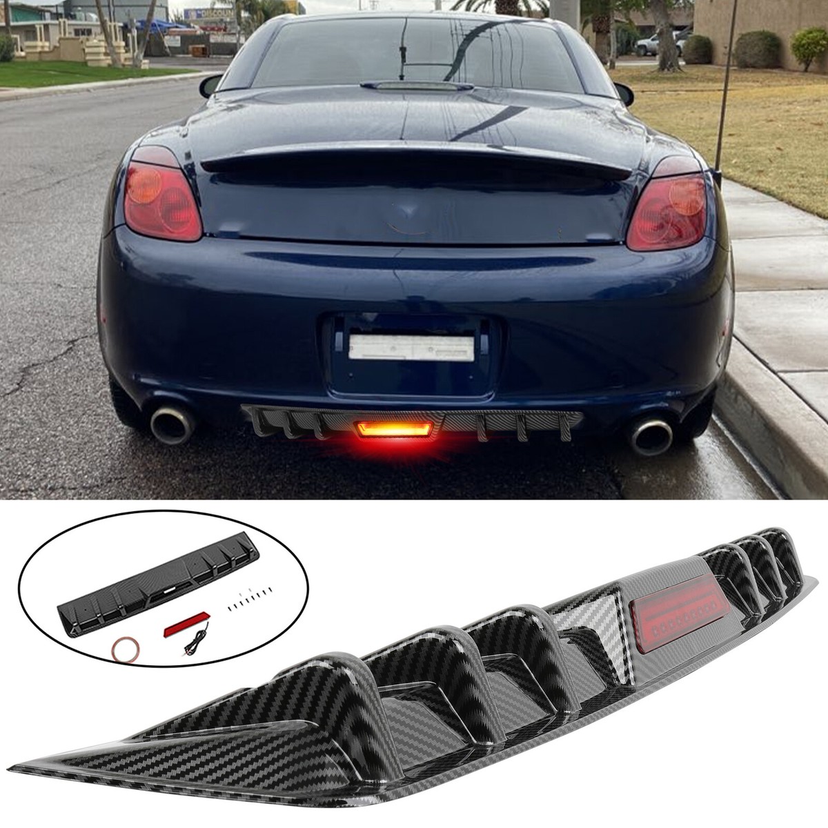 For Lexus SC430 2002-10 Carbon Rear Bumper Diffuser Lip w⁄ LED