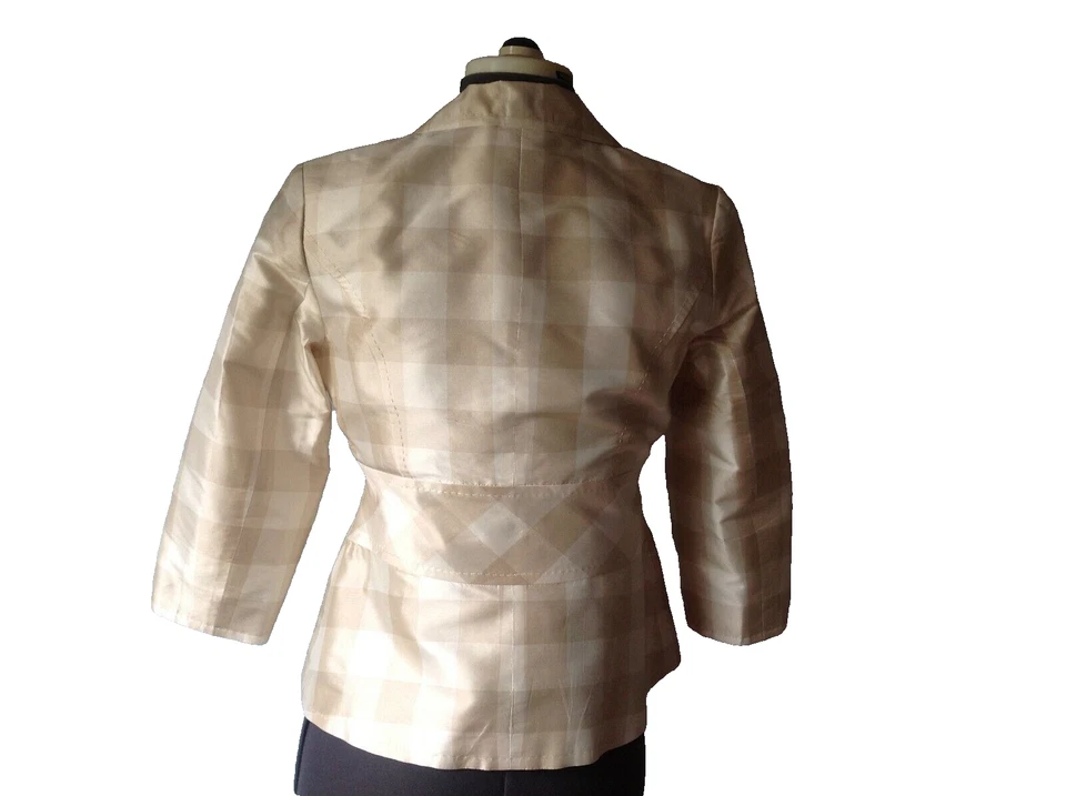 Traje chaqueta blazer Focus 2000 talla 6 para mujer manga 3/4 beige a cuadros % seda Foto 4 de 4