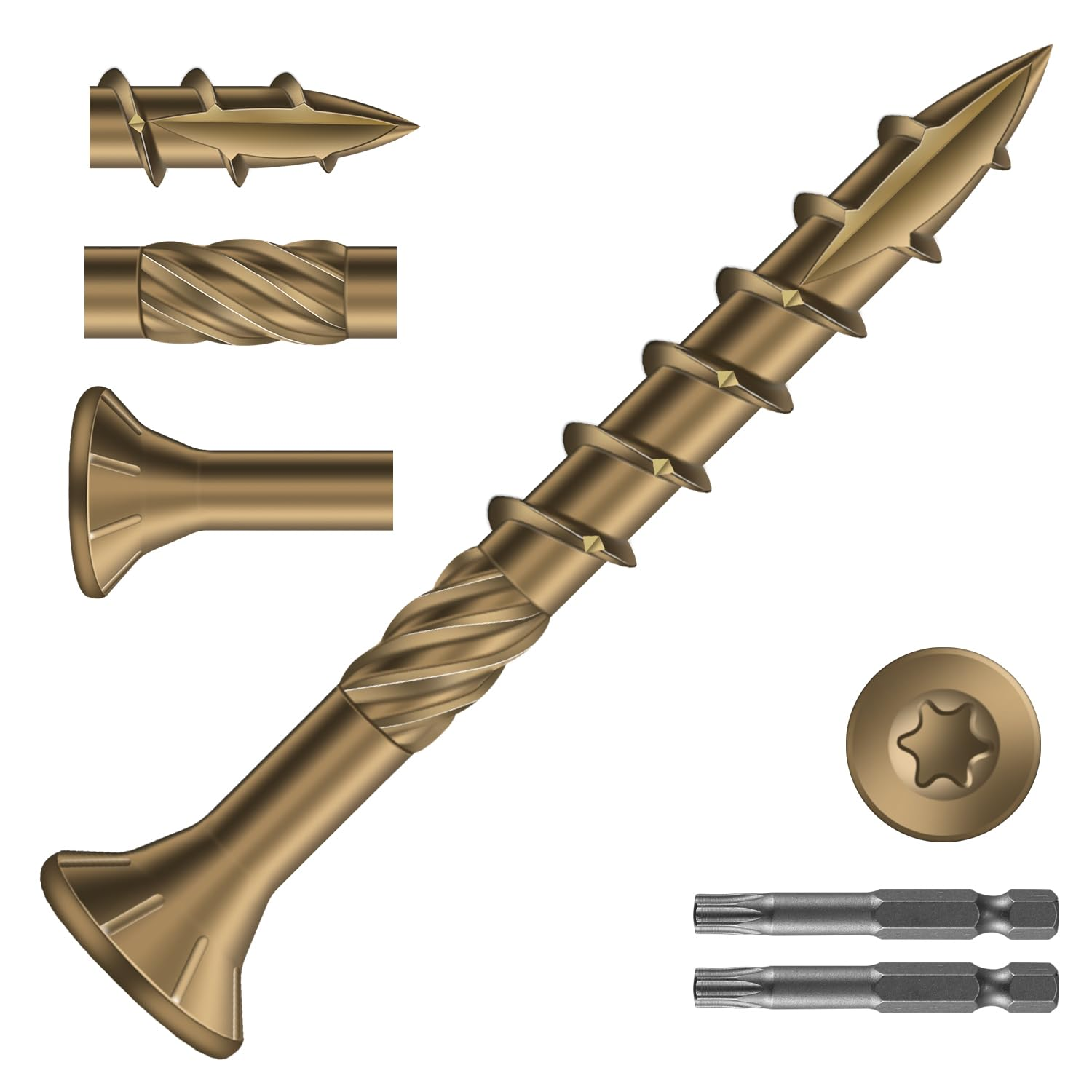 8 x 1-1/2 Inch Deck Screws 1288Pcs 8Lb Carbon Steel Yellow Flat Head Rust Resistant