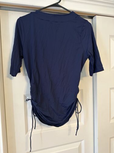 Lands End Womens Small Navy Blue Rashguard Swim Top Embroidered Adjustable Beach - Picture 2 of 5