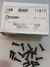 Auveco 11917 #6 x 1/2" Phillips Pan Head Tapping Screws, Black Oxide; Qty 100
