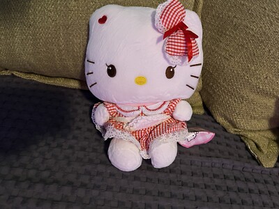 Hello kitty Sanrio 14  Plush Pink Plaid Apron Dress Authentic