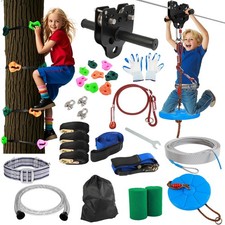 120FT Zipline for Backyard Kids and Adults Up to 400 lbs-Zip Line Trolley