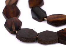 Dark Brown Kenya Bone Beads Hexagon 21mm African Flat Large Hole 30 Inch Strand