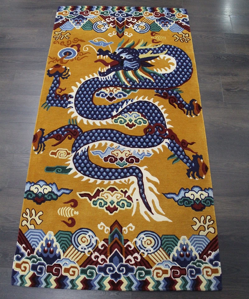 Alfombra Tibetana Tradicional Dragón 3x6 Vintage Anudada a Mano Vintage Lana Corredor Alfombras Foto 4 de 4