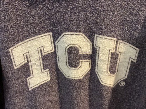 TCU Horned Frogs SPELL OUT Purple WOLLY THREADS Crew Women’s Sweatshirt SZ L - Picture 6 of 12