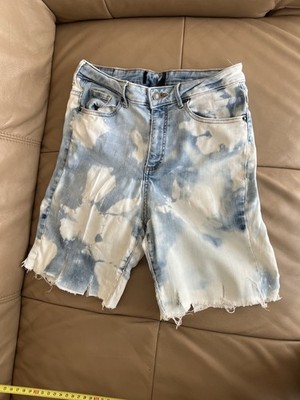 Shorts Größe 38 M Jeans High Waist Bleach Dye Cut Off Stretch Sommer