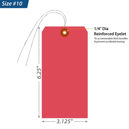 Red Blank Tags with Pre-Attached Wires - Pack of 100, Size-10, 13pt Thick Car... - Picture 3 of 7