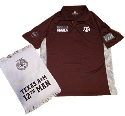 Aggies A&M Polo XL Colloseum Maroon short sleeve plus towel