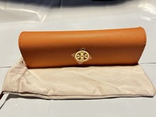Tory Burch Orange Small Eyeglasses Case With Microfiber Drawstring Bag