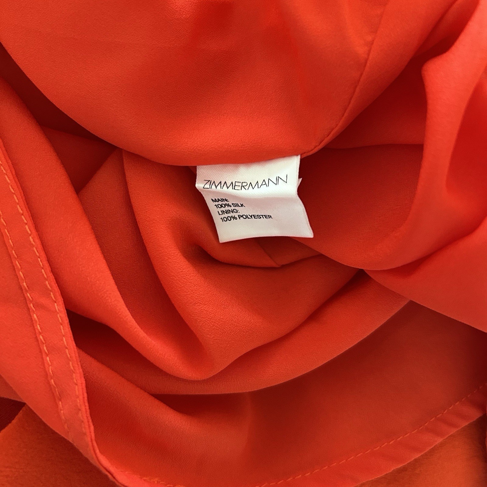 Zimmermann V Tuck Midi Dress Size 2 AU 12/US 8 Silk Red Orange Plunge Sleeveless