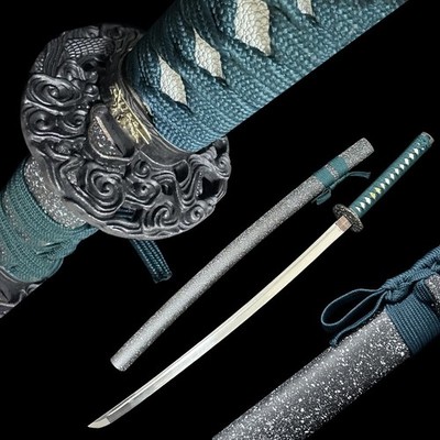 Handmade Katana 1095 Steel Razor Sharp Full Tang Green Saya w/ Stand