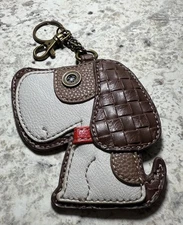 Pup Chala Handbag Change Purse & Key Ring With Brown Dog w/Button Eye Red Collar