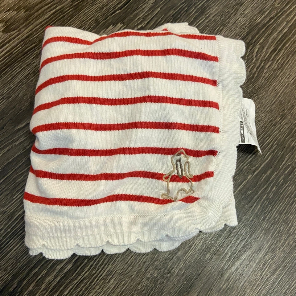 IKEA RODHAKE Baby Blankets (3) Red White Stripe Scalloped Edges Bunny Blankets - Image 2 of 4