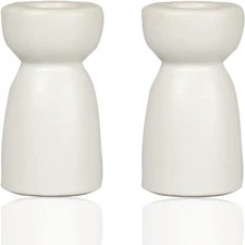 2 PCS Candlestick Holders Ceramic White Taper Candle Holder Candlelight Stand...