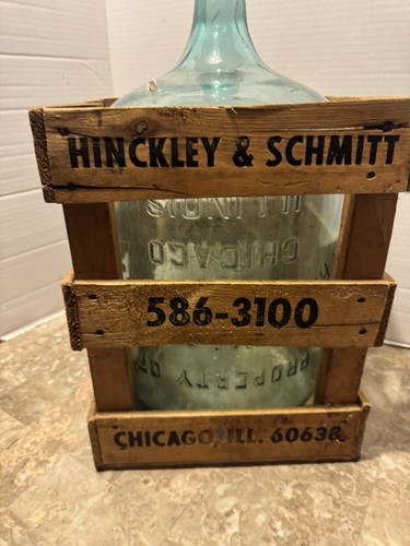 VTG Chicago 1925 Hinkley & Schmitt 5 Gal Glass Water Embossed Bottle Wood Crate - Picture 3 of 9