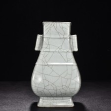 9.5" China song dynasty old antique Porcelain Ice crack double ear vases