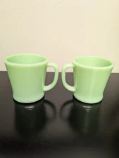 Fire-King Jadeite D Handle Coffee Mugs Lot of 2 | Oven Ware | Anchor Hocking USA