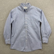 Roundtree Yorke Gold Label Dress Shirt Mens 15.5 33 Blue Gingham Check Pinpoint